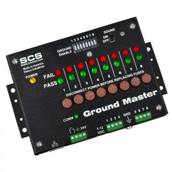 The image shows a black device with multiple colorful LEDs in red and green, a switch for sound, and labels such as 