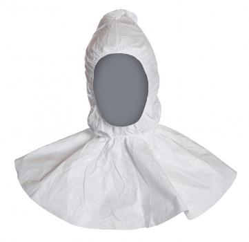 The image shows a white, hood-like cover made of lightweight material. The hood is round and the lower part spreads out like a skirt. The interior is gray.