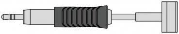 The image shows a long, straight plug with a narrow, metallic end. In the middle, there is a black, ribbed area, followed by a short, rectangular section.