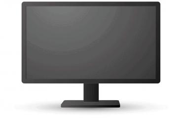 Das Bild zeigt einen schwarzen Computerbildschirm auf einem stabilen Standfuß. Der Bildschirm ist leer und zeigt einen einheitlichen, dunklen Farbton.