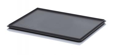 The picture shows a black rectangular tray with a slightly raised edge. It lies flat on a surface and has a matte finish with no special decorations.