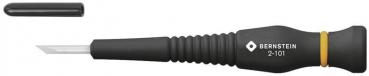 The image shows a tool scraper with a flat, sharp end. The handle is black with a non-slip texture and a yellow decorative line. It has an ergonomic shape for better grip.