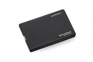 The image displays a narrow, rectangular black plastic case. It is matte and has a smooth surface finish. On the front, the inscription "easyPOCKET" along with the logo is subtly integrated.