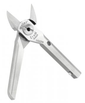 The image shows a small, metal pair of tweezers with sharp, pointed blades. The handles are flat and ergonomically shaped, ideal for precise tasks.