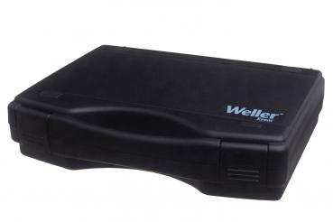 The image shows a black, rectangular plastic box with a smooth surface and a slightly raised handle. On the top side, the "Weller" logo is visible in blue lettering.