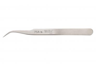 The image shows a straight, narrow metal tweezer with a slightly curved tip. It has a smooth surface and the inscription "7SA-s1 Welly" on the side.