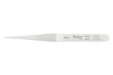 The image shows a fine, pointed metal tweezer with a ridged surface for better grip. It is silver-colored and has the inscription "Weller" along with a part number.