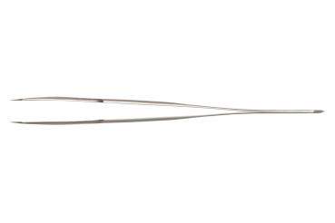 The image shows a long, straight stainless steel tweezer. It has two pointed ends and a narrow shape that converges in the middle. Ideal for gripping small objects.