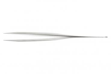 The image displays a narrow, rectangular blade with two long, pointed ends that are parallel to each other. It features a smooth, metallic shiny surface and is very slender.