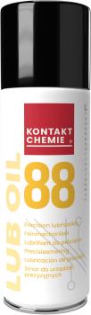 The image shows a spray can with a white base color. At the top is a black lid. In the center it reads 