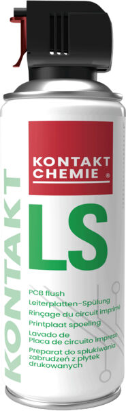 The image shows a spray can with a metallic body. At the top, there is a black spray head. The can reads 