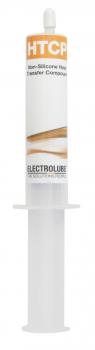 The image shows a syringe with a white cylindrical body. On the front, there is a LABEL with the text "HTCP" and other technical information displayed.