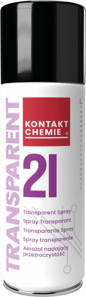 The image shows a spray can with a black lid. The main body is white with purple lettering. It reads 
