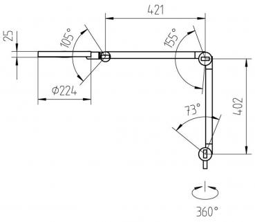 The image shows a technical drawing of a joint mechanism. Various dimensions and angles are indicated, describing the shape and movement properties of the mechanism.
