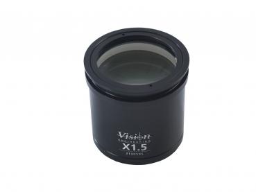 The image shows a cylindrical, black lens container with a glass front. It is an optical accessory, labeled with "Vision X1.5".