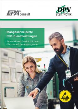 Das Bild zeigt zwei Personen in einem modernen Büro. Eine Frau und ein Mann arbeiten zusammen an einem Laptop. Im Hintergrund sind Hinweise auf ESD-Dienstleistungen zu sehen.