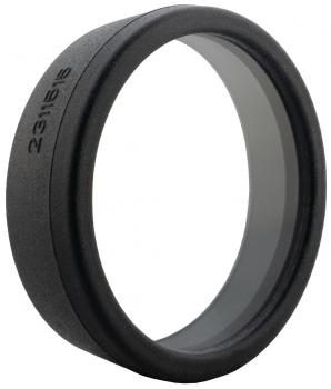 Das Bild zeigt einen runden, schwarzen Ring mit glatter Oberfläche. Im Inneren gibt es eine transparente Fläche. An der Außenseite ist eine Nummer eingeprägt.