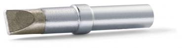 The image shows a slender, metallic object with a flat, wide end. The body is silver and has a slightly narrowed area in the middle. The head has a machined, rounded shape.