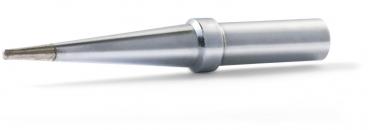 The image shows a silver pen or needle with a tapered end. The body is cylindrical and has a larger diameter at the base.