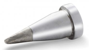 The image displays a conical, metallically shiny object with a rounded tip. The lower half is gray, providing a matte contrast to the smooth, silver upper part.