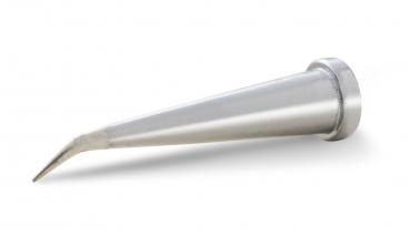 The image shows a conical, metallic spout with a pointed, downward tapering shape. The upper part is wider and has a solid rim.