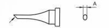 The image shows a technical drawing of an object with a sharp, conical shape on the left and a circular section on the right, displayed horizontally.