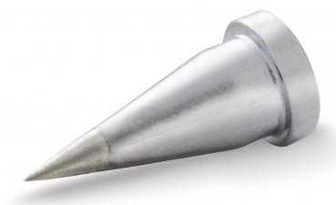 Das Bild zeigt einen konischen, metallischen Gegenstand mit einer spitzen Form. Die Oberfläche glänzt silbern, während die Spitze eine matte, graue Farbe aufweist.