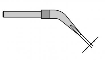 Das Bild zeigt ein einfaches, graues Symbol eines Lötstifts. Der Stift hat eine gerade Form mit einer gebogenen Spitze, die auf einen Punkt zeigt.