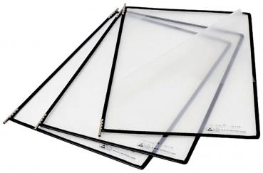 The image shows several transparent document sleeves with black borders. They are stacked and provide space for sheets. Ideal for protecting documents.