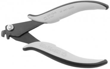 The image shows a special pair of pliers with ergonomic handles. The handles are white with black rubber inserts. The pliers have a sharp, curved blade designed for precise cuts.