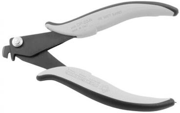 The image shows a pair of pliers with elongated, ergonomic handles that are black and gray. The pliers have an open, metal working surface and look sturdy.