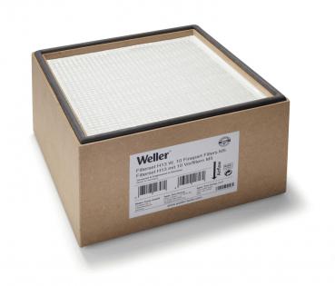 The image shows a square box made of brown cardboard with a white, diamond-shaped grid pattern on the top. Label on the side reads "Weller".