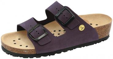 The shoe is a white sandal with two adjustable straps. The sole is brown and has small air holes. It has a comfortable, lightweight construction and is well suited for summer.
