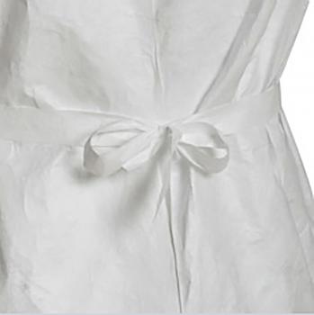 The image shows a white coat or a garment with a knotted band at the waist. The fabric appears light and could be made of paper or a similar material.