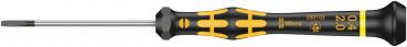 The image shows a black cross screwdriver with yellow accents. The handle is ergonomically shaped, and the blade is straight and metallically shiny.