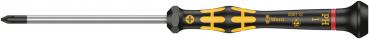 The image shows a screwdriver with a black handle and yellow accents. The blade is long and shiny, suitable for Phillips screws. The handle is ergonomically shaped for better grip.