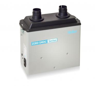 The image shows a rectangular, silver-colored device with two black outputs on top. It has a smooth surface and bears the inscription 