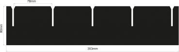 The image shows a black, rectangular shape with a height of 78 mm and a width of 369 mm. Along the top edge, there are five evenly distributed notches.