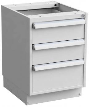 This is a white kitchen or office cabinet with three drawers. The drawers feature flat, handle-free fronts and are designed to open easily.