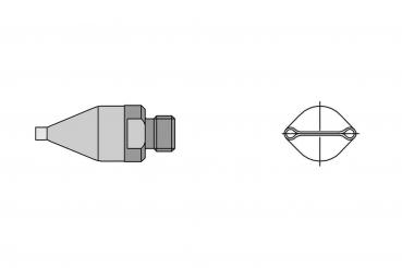 The image displays a technical drawing of an object from two perspectives: from the side with a conical shape and from above in an oval shape. It is rendered in neutral gray tones.