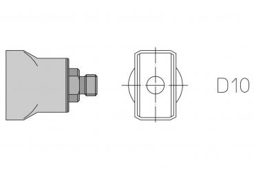 The image displays a technical drawing of a cylindrical component with a screw thread. One view shows the side, the other the top labeled "D10".