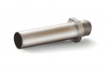 The image shows a cylindrical metal object that is threaded at one end. It has a smooth surface and a uniform diameter.