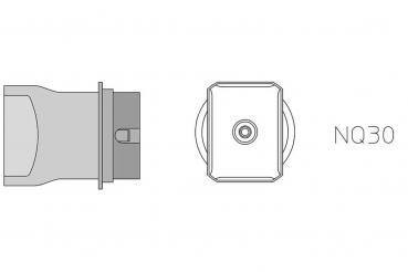 The image displays technical drawings of an object from two perspectives: from the side and from above. There are clear, simply drawn lines that represent a connection or a part.