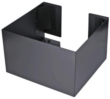 The image displays a square, black metal frame with open sides. It features a bracket at one corner, which may be used for mounting. The surface is smooth.