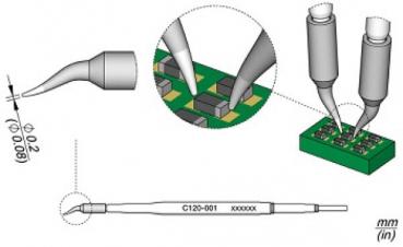 The image displays technical drawings of a component on a circuit board. It includes various views of the component, along with dimensions in millimeters.