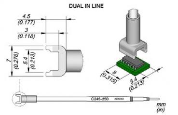 The image displays technical drawings of a connector. At the top, dimensions and a 3D representation of the plug are visible. Below, there is a top view of the circuit board with connection.