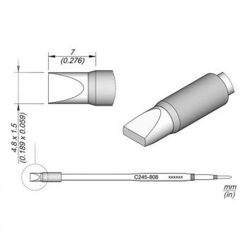 The image displays a technical drawing of a tool attachment. It features a conical shape with a pointed, narrow opening and detailed dimensions in millimeters.