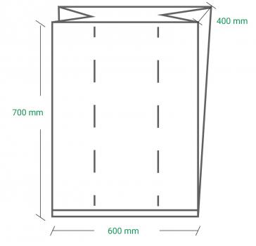 The image displays a technical drawing of a rectangle. The dimensions are: 700 mm high and 600 mm wide. At the top, a smaller area of 400 mm is indicated. There are vertical lines.