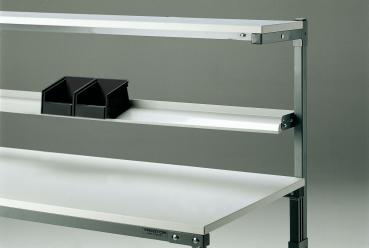 The image shows a narrow, white table or shelf with a clear, straight line. It has a simple, functional shape and is made of metal with a sturdy structure.
