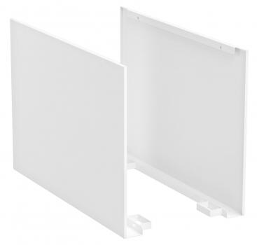 The image shows two upright, square white panels that are connected on three sides. They stand parallel and have small brackets on the lower sides.